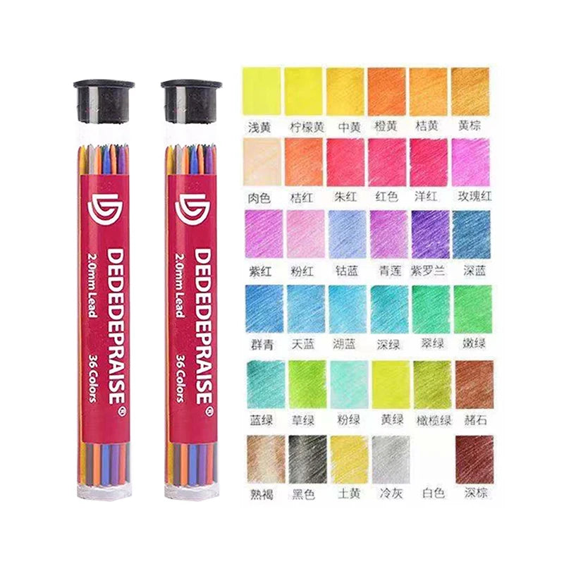DEDEDEPRAISE Sketch 2.0MM Press Mechanical Pencil & 36colors Leads Drawing Colored Pencils Automatic Pencils Replacement Leads