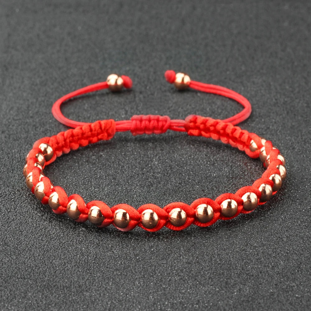 Lucky 5mm Copper Beads Bracelets Red Silk Handmade Adjustable Braided Bangles Amulet Men Women Charm Jewelry Pulsera Friendship
