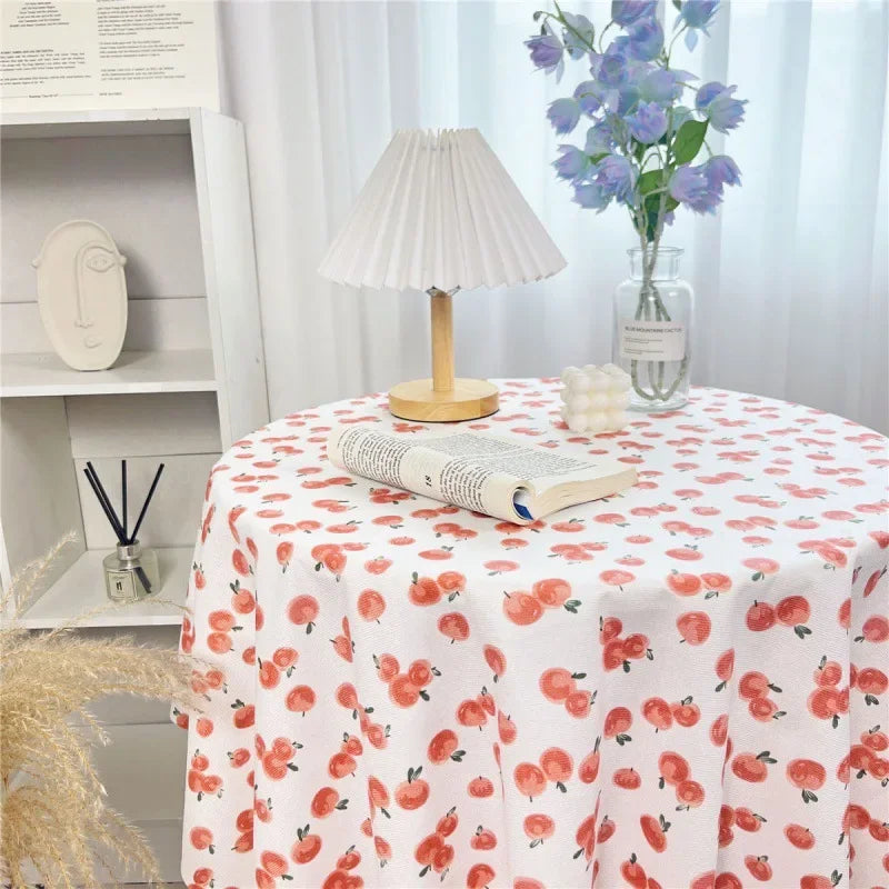Korean Style Round Lattice Flower Tablecloth Floral Table Cloth for Dining Table Tea Coffee Table Cover Picnic Kitchen Decor