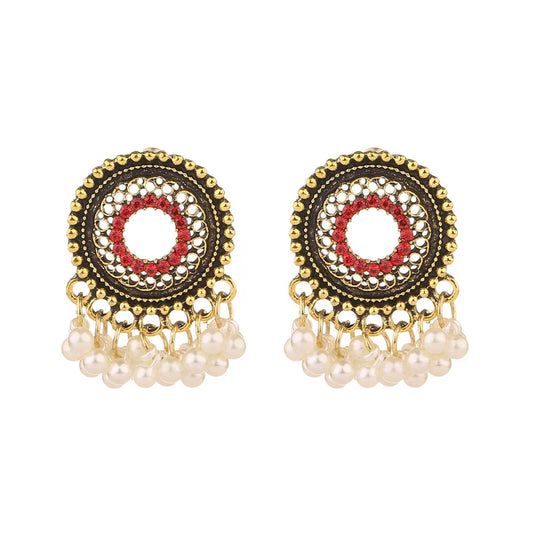 Hemasa Gold Color Alloy Indian Earrings Egypt Jewelry Ethnic Women's Pearls Tassel Round Hollow Jhumka Earring Oorbellen