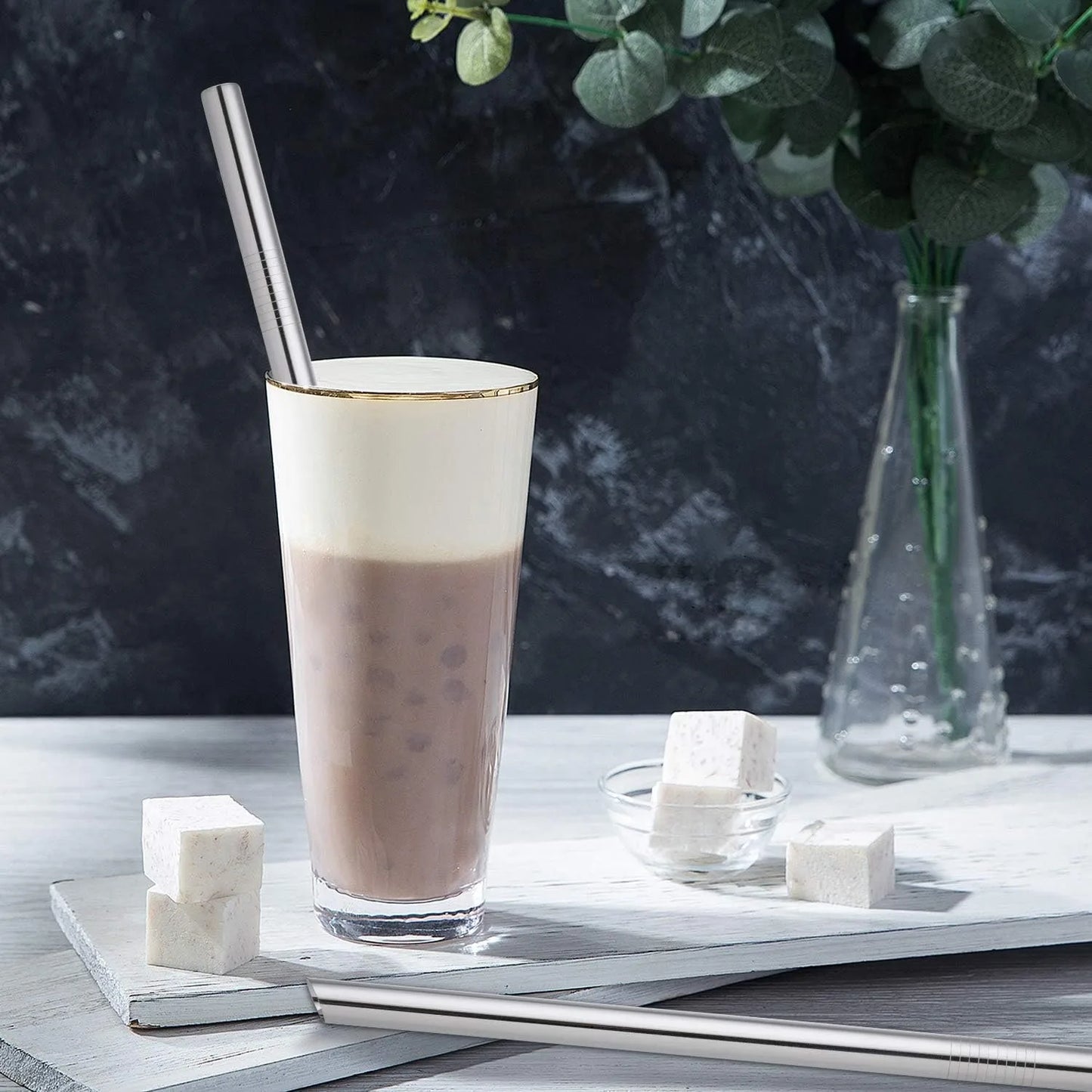 2 Pcs Jumbo Reusable Boba Straws, 0.5" Wide Stainless Steel Metal Straws for Bubble Tea/Tapioca Pearl, Milkshakes,Smoothies