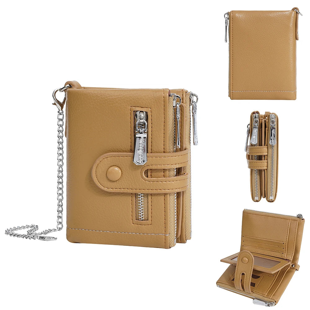 Tejesa  Women's Wallet with Keychain Strap, Multi Card Holder & Coin Zip Pocket, Ins Style Short Bifold Wallet for Wo