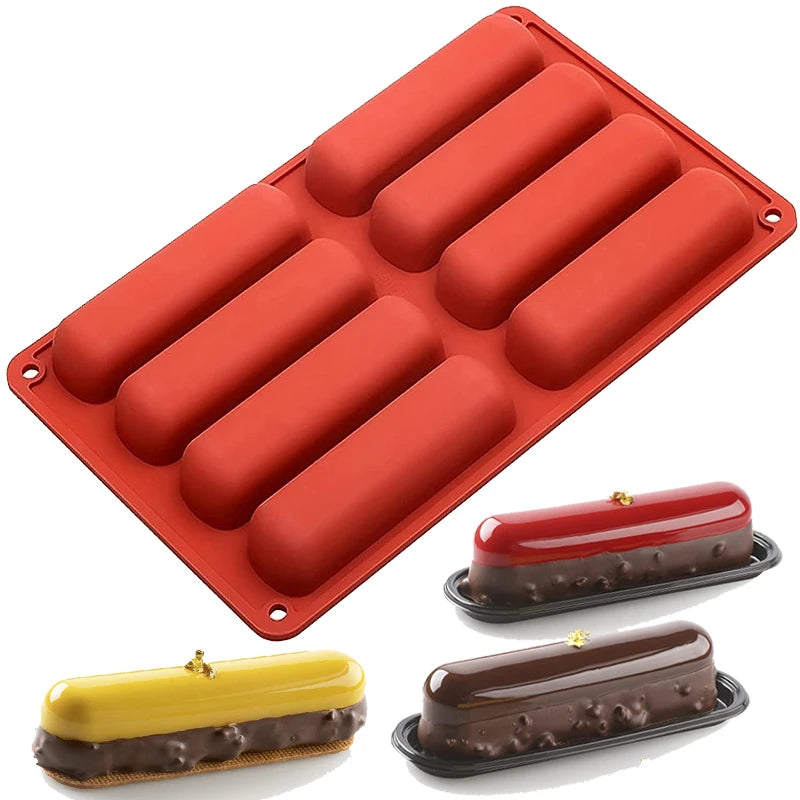 Tejesa 8 Cavity Silicone Cake Mold 3D Long Strip Silione Molds Mousse Cake Silicone Baking Molds French Dessert Chocolate Mold Bakeware