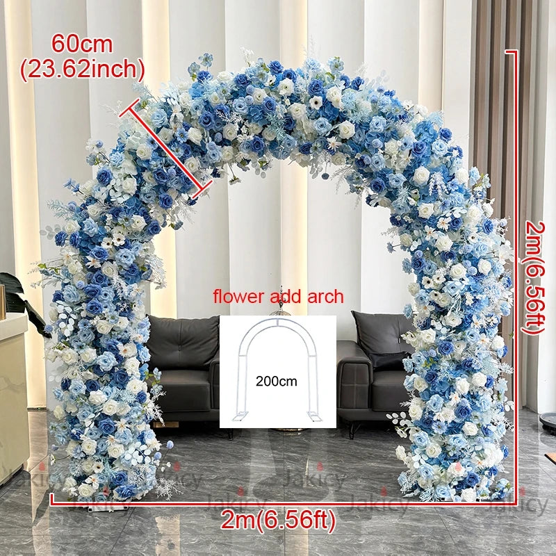 Blue White Rose Hydrangea Flower Row Runner Arrangement Wedding Backdrop Arch Decor Floral With Frame Event Banquet Party Props