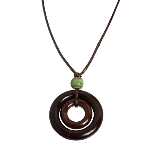 Hemasa Handmade Wooden Circle Ceramic Pendant Necklace Adjustable Cord Unique Bohemian Jewelry for Men and Women 1 Piece S001160