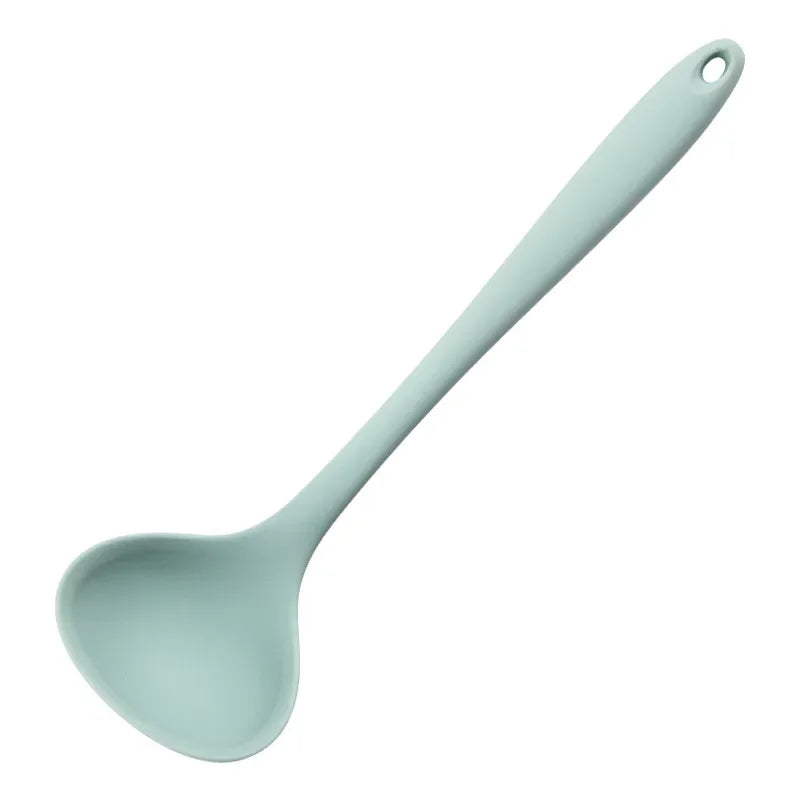 Hemasa Silicone Ladle Soup Spoon Non-stick Curved Handle Unbreakable Big Round Scoop for Dinner