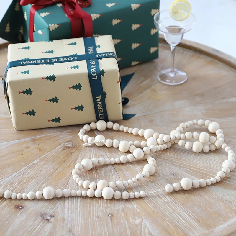 1/2pcs Decorative Bead Twine Garland 2.2m Rattan Natural Wood Bead Garlands Christmas Tree Hanging Decoration Rustic Bead Tassel