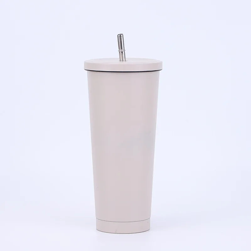 New Vacuum Insulated Mug Stainless Steel Thermos Cup Car Coffee Drinking Cup With Straw