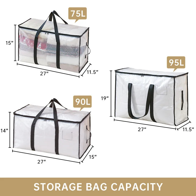 Tejesa  2PCs Transparent storage bag, cotton quilt, clothing moving bag, large capacity waterproof and moisture-proof quilt organizing bag
