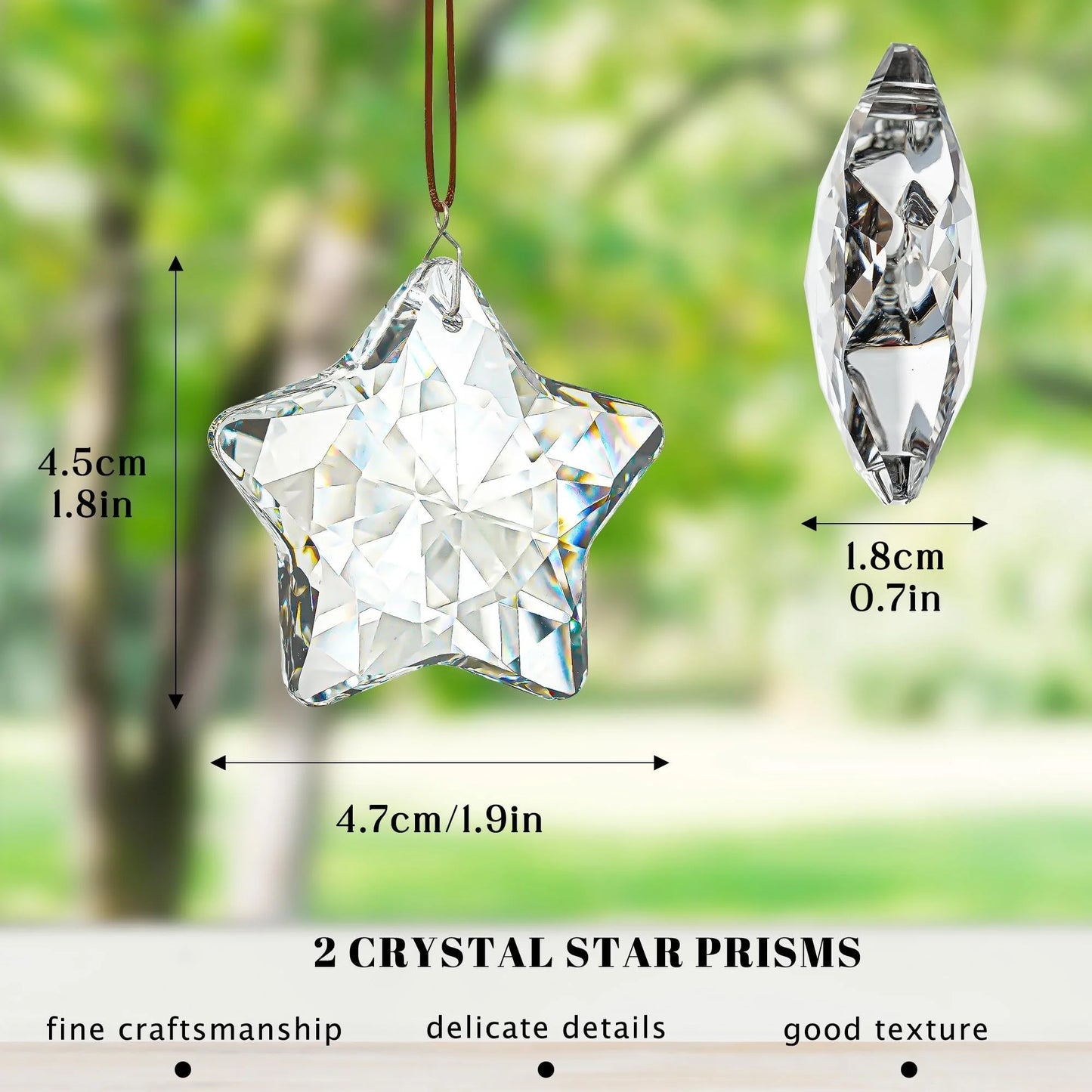 Tejesa 2-piece 2-inch Crystal Sun Catcher Prism Window Star Hanging Crystal Clear Hanging Crystal for Balcony, Chandelier, Garden Decor