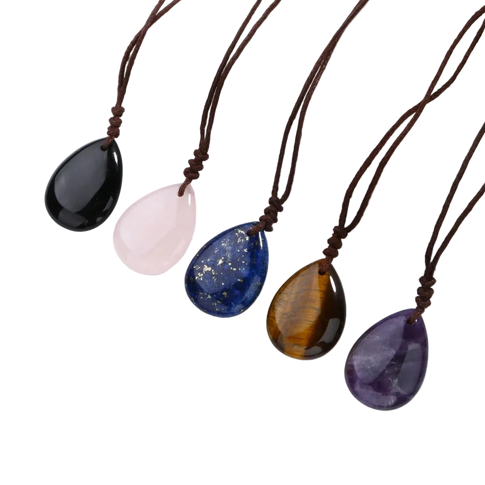 Hemasa  Fashion Adjustable Natural Stone Water Drop Pendant Necklace for Men Women Tiger Eye Stone Necklace Man Jewelry