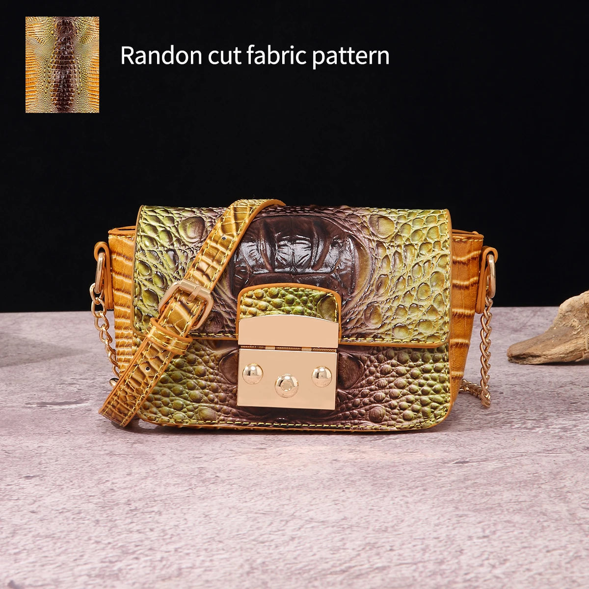 Colorful Crocodile Pattern Mini Lock Flip Phone Bag Crossbody Bag Classic