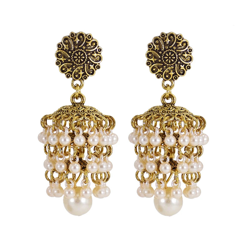 Hemasa  Layered Pearl Drop Earring For Women Handmade Hanging Pearl Bead Tassel Dangle Earrings Ethnic Wedding Indian Jewelry