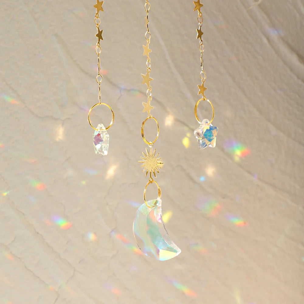 Hemasa Lotus Sunlight Catcher Gold Star Ornament Sun Crystal Catcher Hanging Crystals Car /Sun Catcher