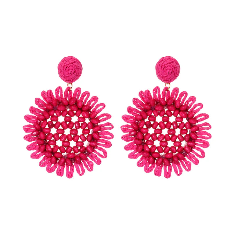 Bohemia Handmade Rice Bead Rattan Weaving Piercing Earrings for Women Sunflower Individualized Sunflower Fashion Trends Jewelry