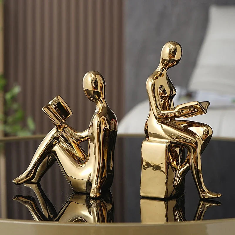 Hemasa Modern 1Set/2Pcs Ceramic Girl Figure Book Block Book Shelf Stopper Holder Bookend Home Desktop Study Room Ornament Sculpture