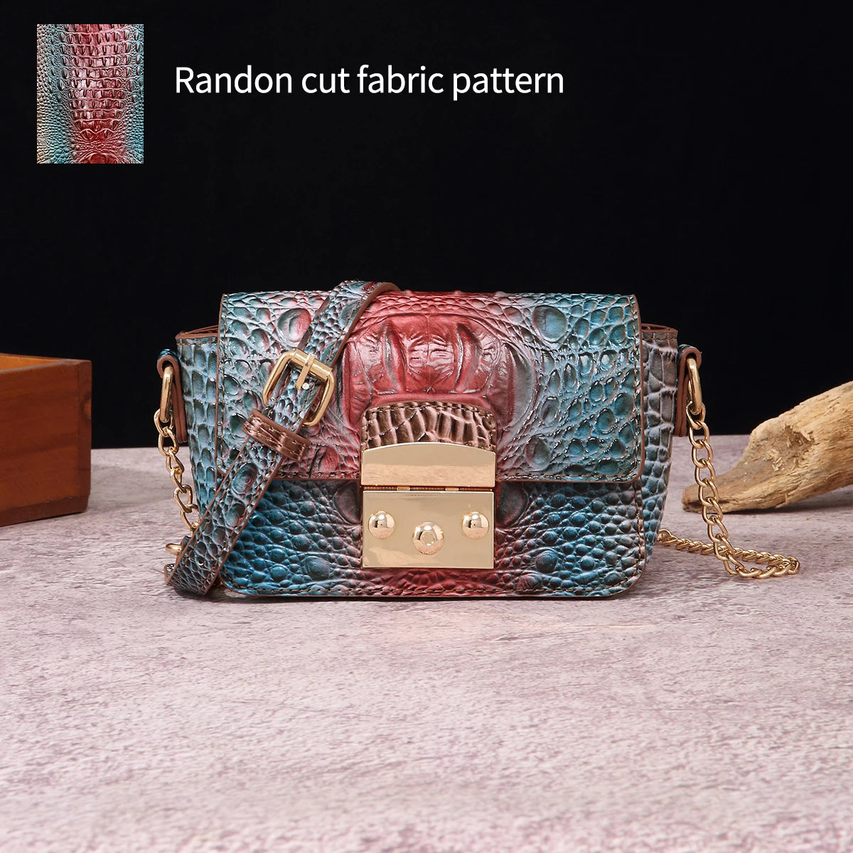 Colorful Crocodile Pattern Mini Lock Flip Phone Bag Crossbody Bag Classic