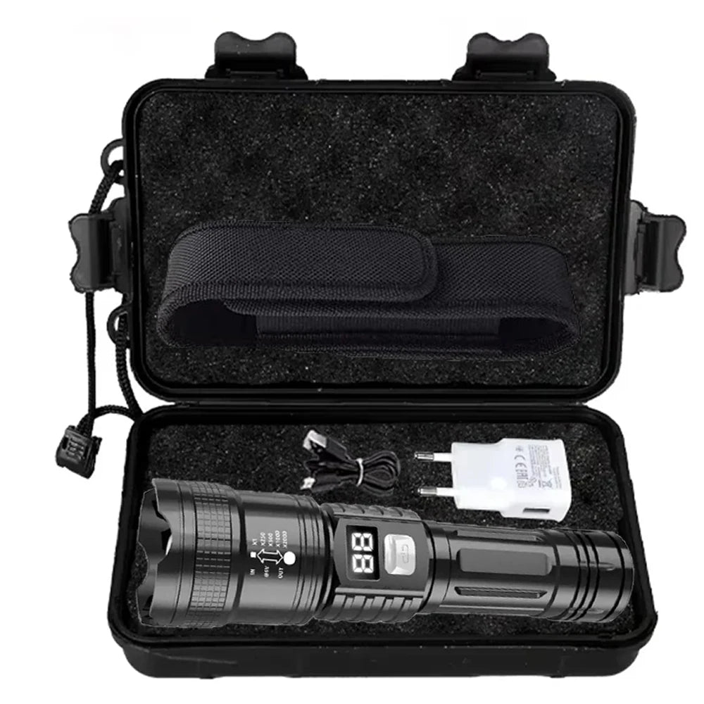 Super Bright LED Flashlight Tactical Torch USB Rechargeable Lamp Zoom Emergency Lights for Outdoor Fishing Work Lighting Lamp