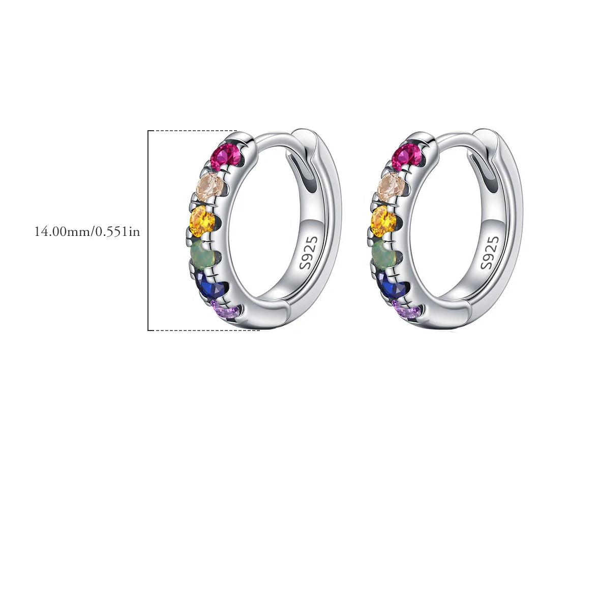 Tejesa 3 Sizes Colorful Ear Buckle 925 Sterling Silver Trendy Stackable Round Zirconia Hoop Earrings For Women