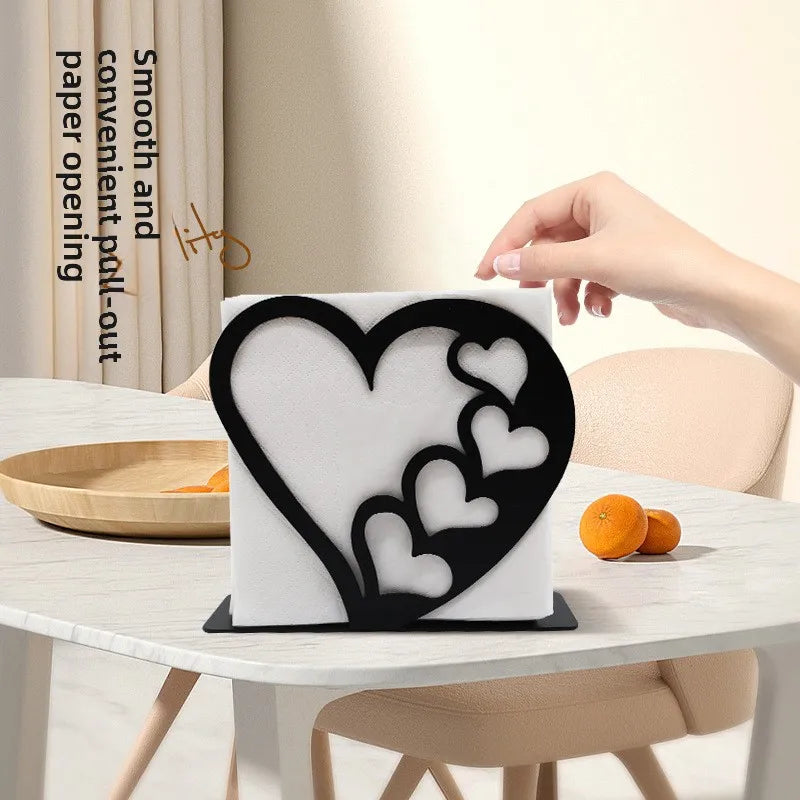 Tejesa 1Pc Large Iron Art Napkin Holder for Hotel Restaurant Creative Heart-shaped Desktop Storage Rack for Cafe and Home Use Tissue Box