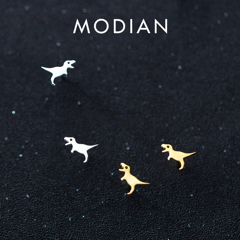 Modian Simple Fashion Gold Color Dinosaur Stud Earrings For Women 2020 Tiny 100% 925 Sterling Silver Party Female Jewelry