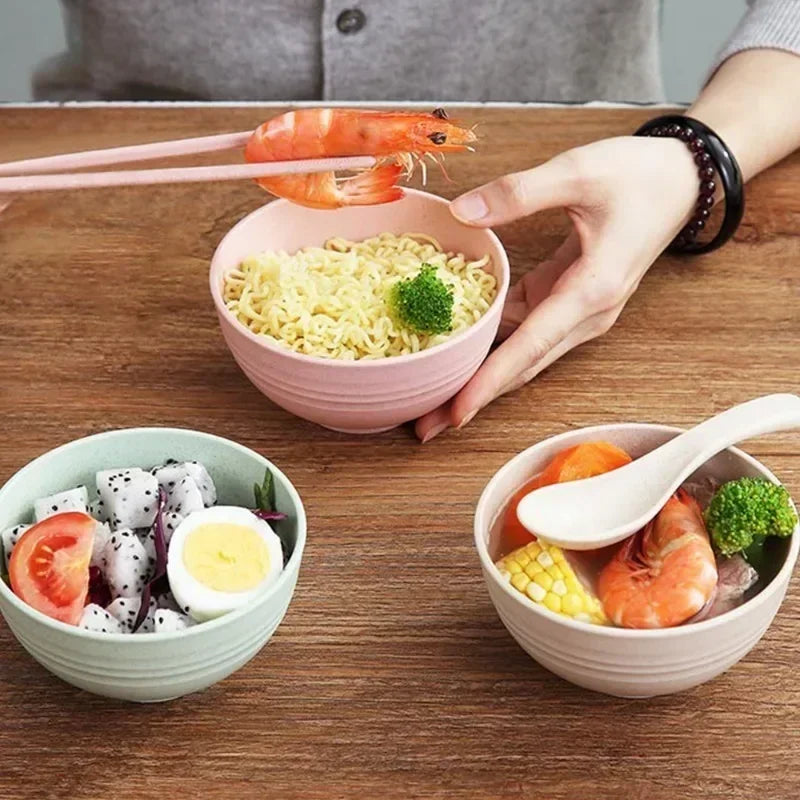 Hemasa Wheat Straw Anti-Fall Bowl Dinner Bowl Plastic Fiber Divided Dining Bowl Cartoon Snack Tray Breakfast Dishes Kitchen Tableware