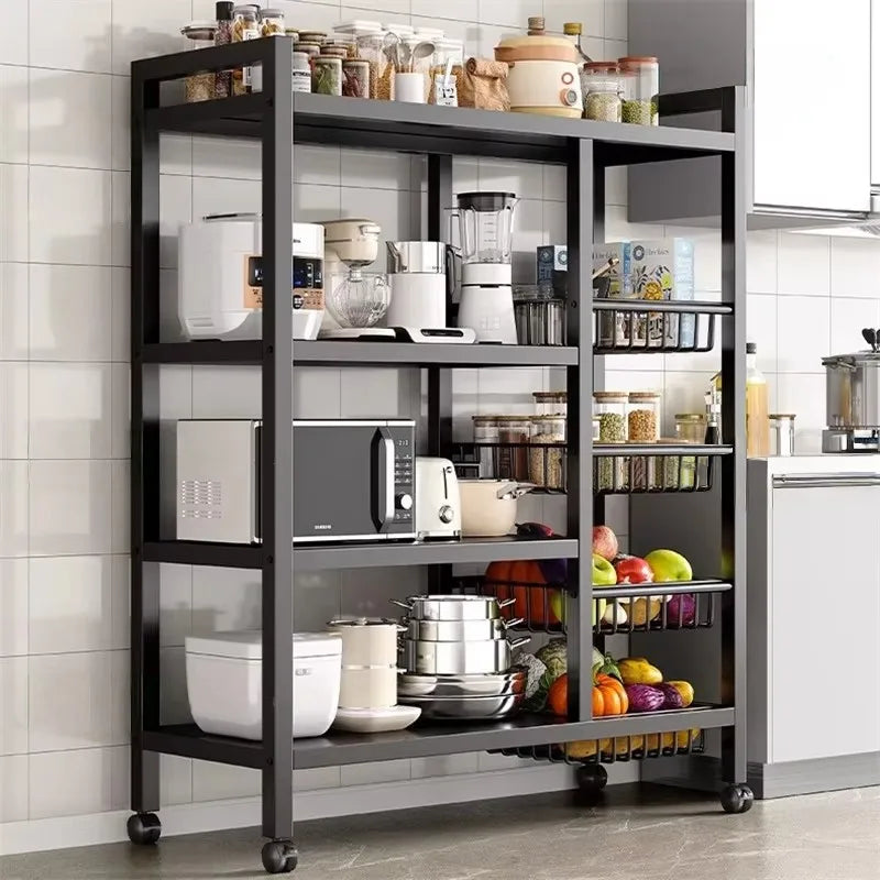 Multi Functional Kitchen Shelves with 4 Wire Baskets Storage Rack For Fruits And Vegetables Floor Standing Dining Sideboard