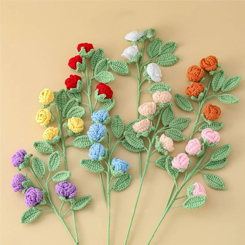 Hemasa Crochet Knitted Flower Rose Bouquet Artificial Flowers For Vase Home Room Table Valentine's Day Decor Flower Arrangement