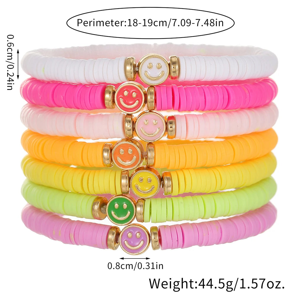 Hemasa 7Pcs Fashion Simple Polymer Clay  Smiling Face Polymer Clay Beads  Bracelet