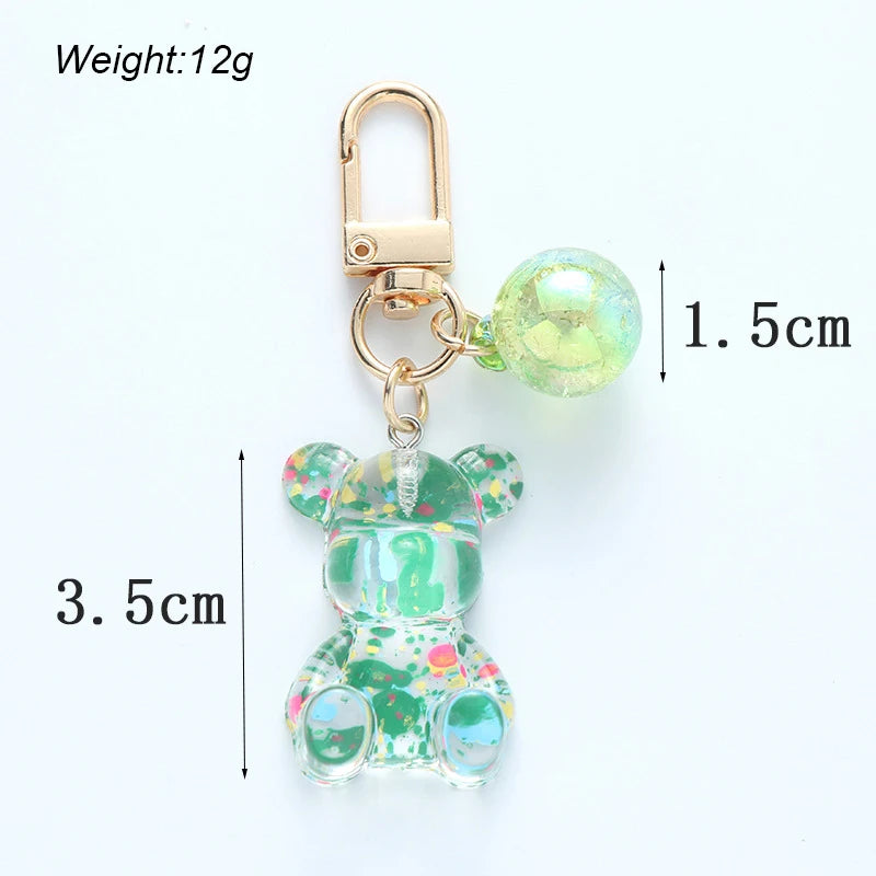 Cute Colorful Acrylic Bear Crystal Bead Keychain for Women Girls Fashion Sweet Key Chain Bag Car Key Pendant Jewelry Couple Gift