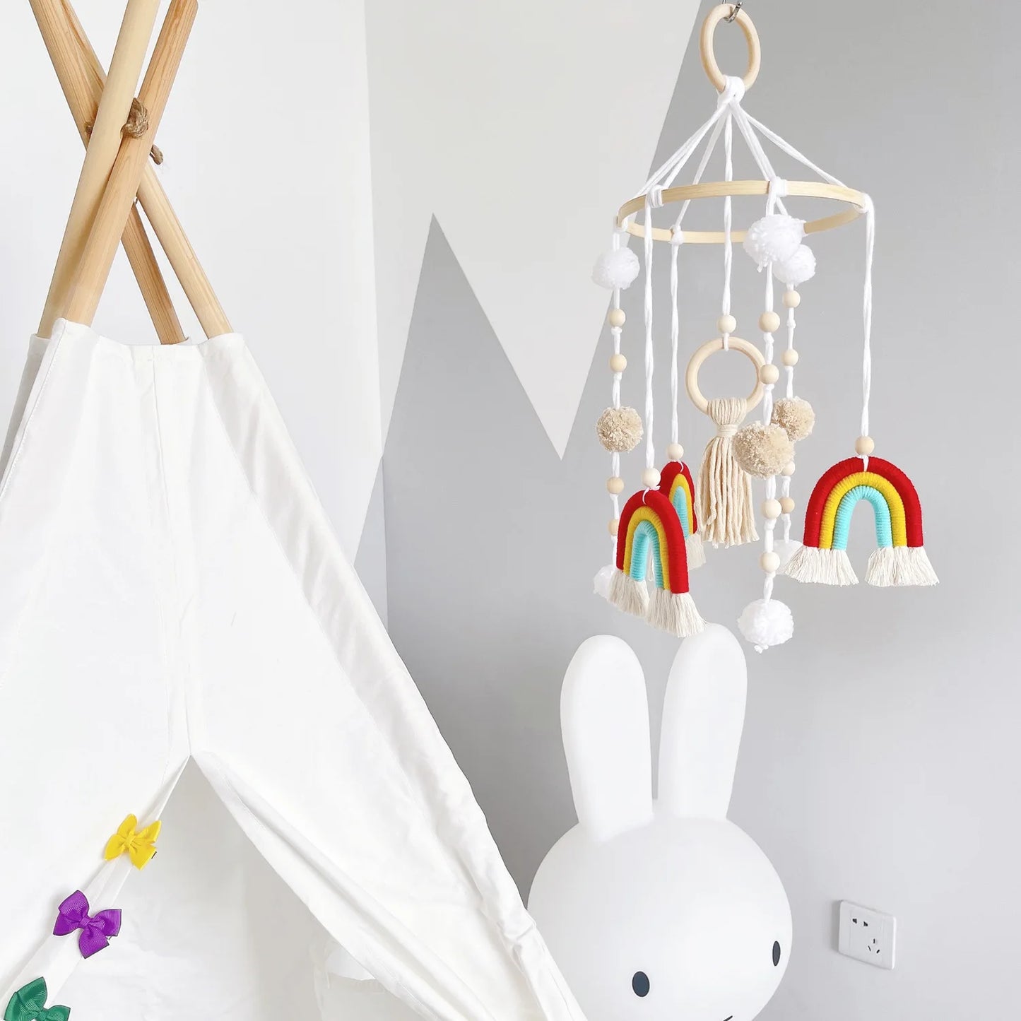 Nordic Home Decor Kids Room Mobile Hanging Decoration Kids Rainbow Pompoms Wind Chimes Kids Room Hanging Decor 2022 New