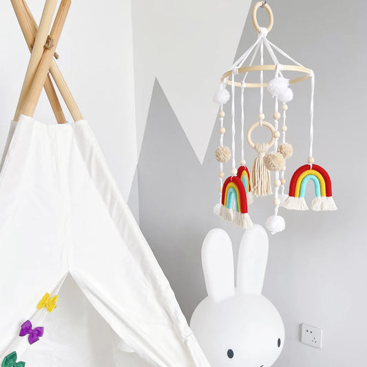 Nordic Home Decor Kids Room Mobile Hanging Decoration Kids Rainbow Pompoms Wind Chimes Kids Room Hanging Decor 2022 New