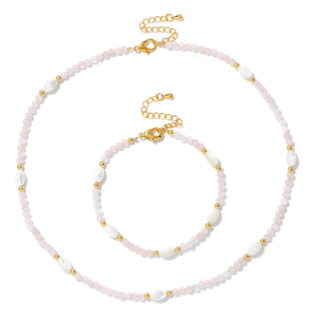 Fashion Natural Freshwater Pearl Necklace 3mm lapis lazuli Amethysts Quartzs Crystal Choker Bracelets Set Jewelry Women Gift