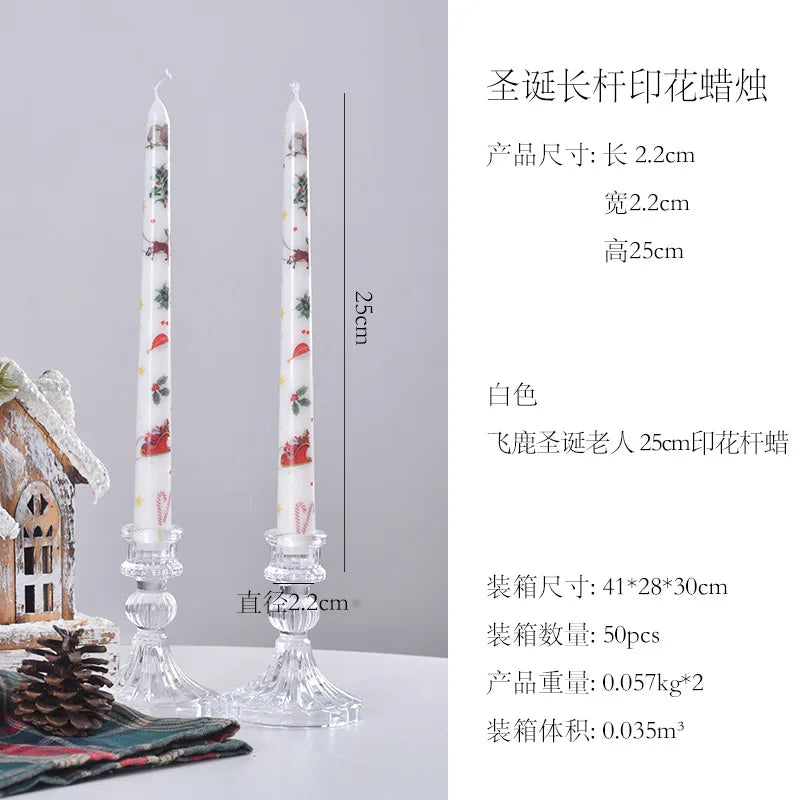 7.5'' Long Wedding Candles French Hand-Printed Pole Candle Long Taper Dinner Candles for Minimalist Home Decorative Candles