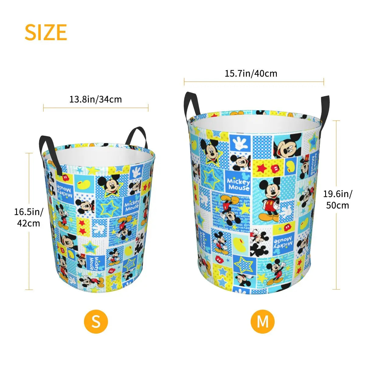 Tejesa  Mickey Mouse Cartoon Pattern Laundry Basket Collapsible Clothes Hamper for Nursery Kids Toys Storage Bin