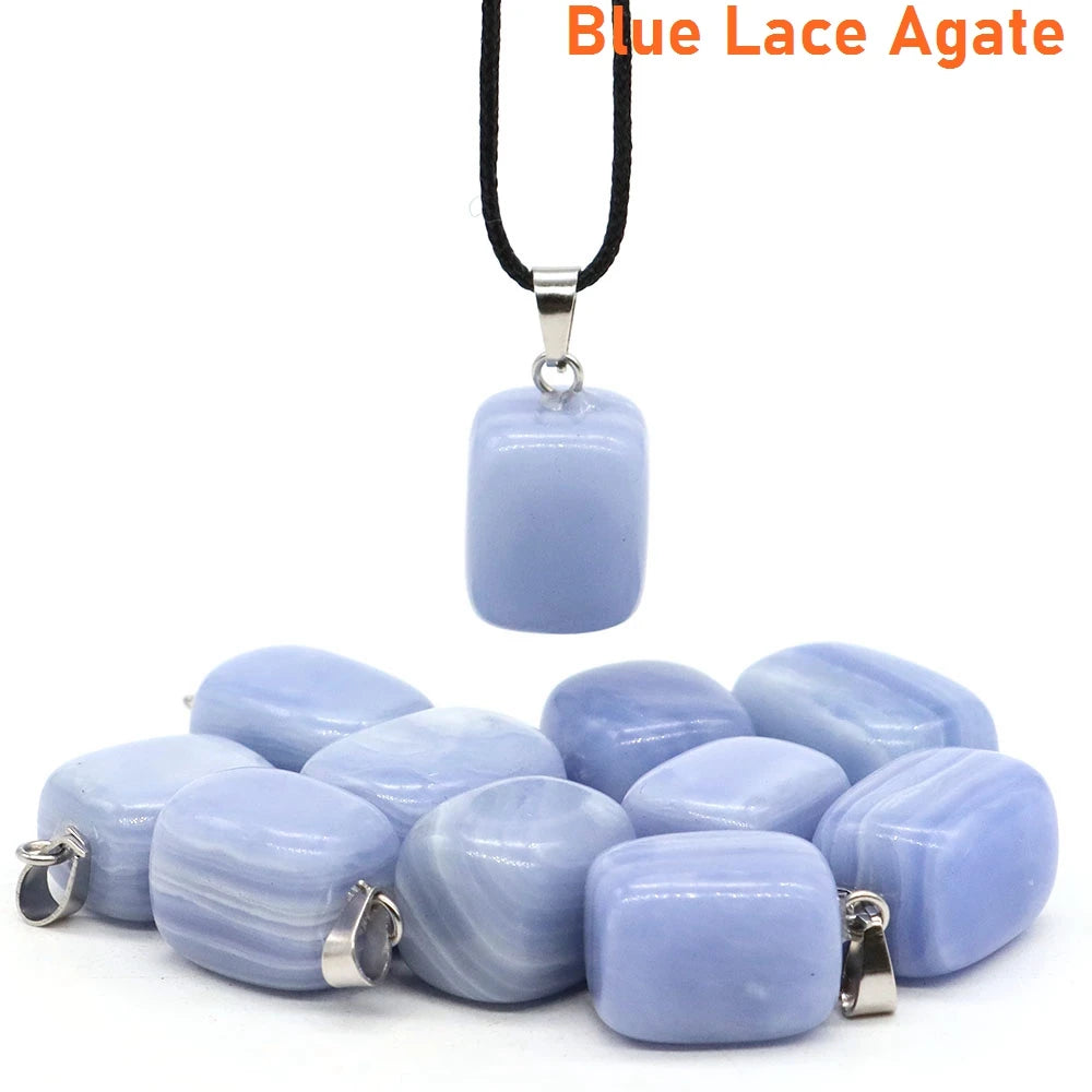 Natural Healing Irregular Tumble Stone Necklace Reiki Mineral Rose Quartz Tiger Eye Pendants for Women Men Jewelry Making Gifts