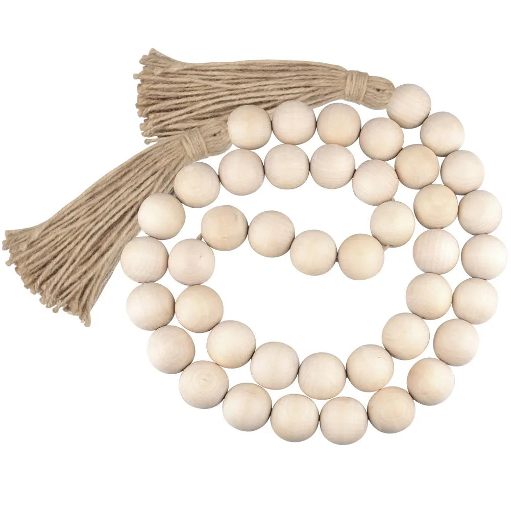 DIY Wood Bead Garland with Tassels Natural Rustic Wooden Prayer Boho Beads For wall hanging decor Vase Door Tiered Tray Decor