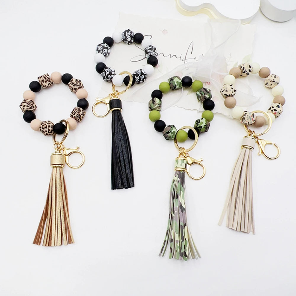 14mm Silicone Octagonal Rubber Paint Round Bead Bracelet, Wristband, Tassel Keychain