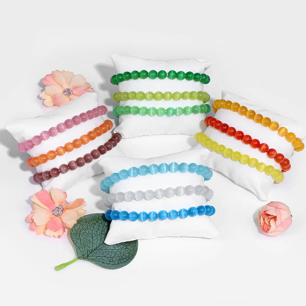 Hemasa 8mm Natural Cat Eye Beaded Bracelets for Women