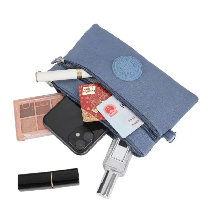 Hemasa Nylon Solid Color Long Short Bank ID Credit Card Wallet Coin Keys Bags Purse Earphone Storage Bag Purse Pouch Double Zipper