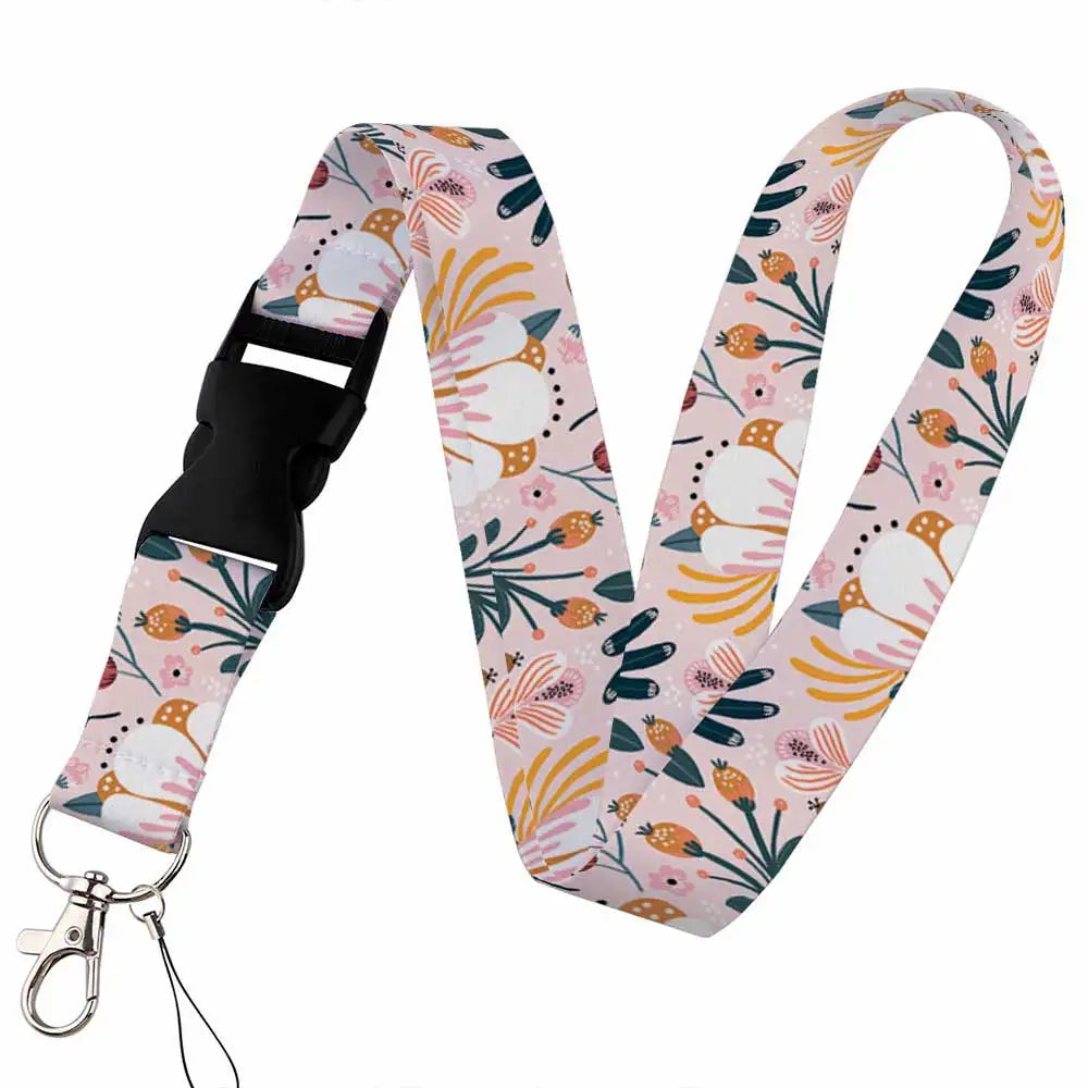 Tejesa Beautiful flower Lanyard Keys Chain Badge Holder ID Credit Card Pass Hang Rope Lariat Mobile Phone Charm Accessories Gifts