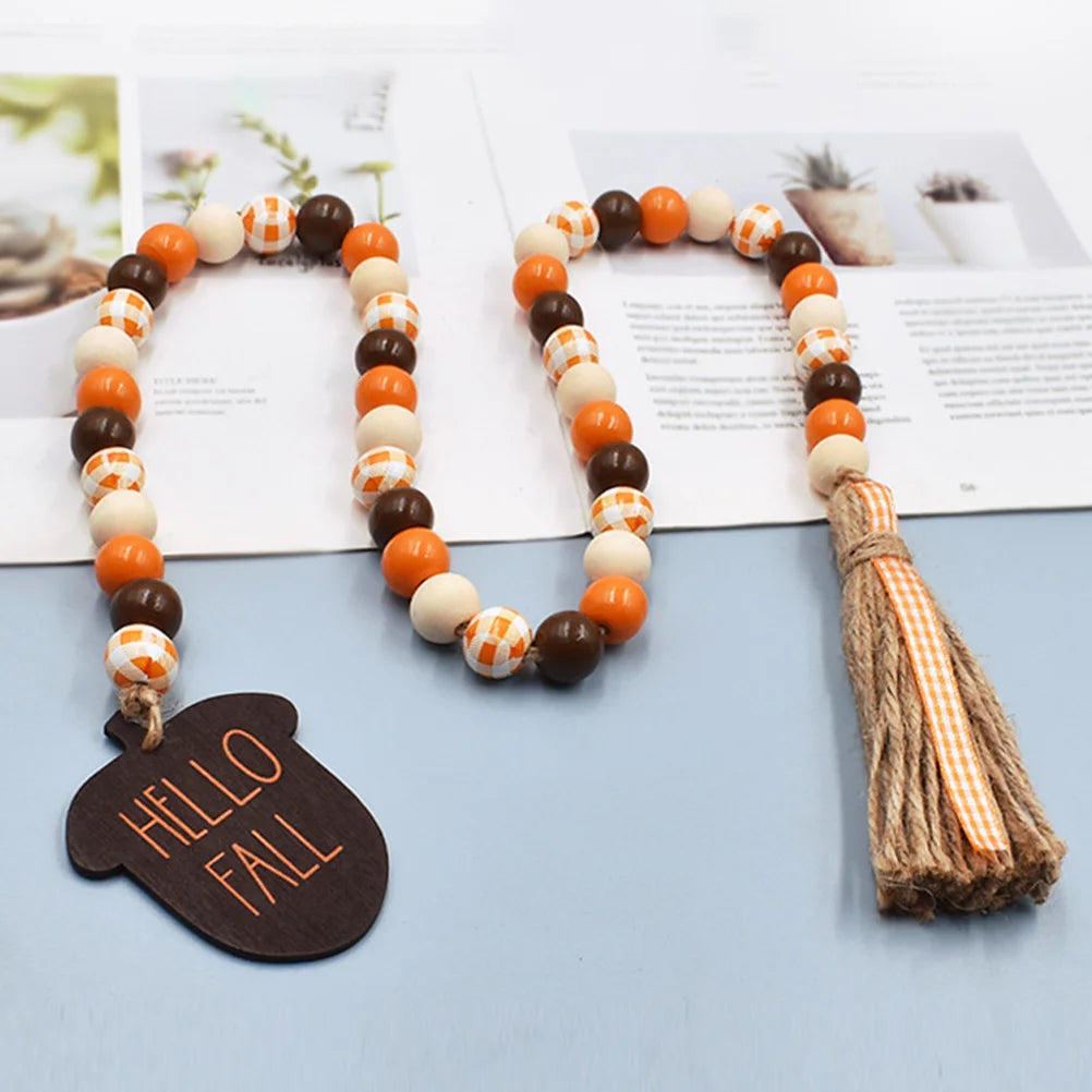 Twine Tassel Beaded Pendant Garland Decor Housewarming Gift Rustic Wood Wooden Ball Beads Wall Hanging Decoration Ornament