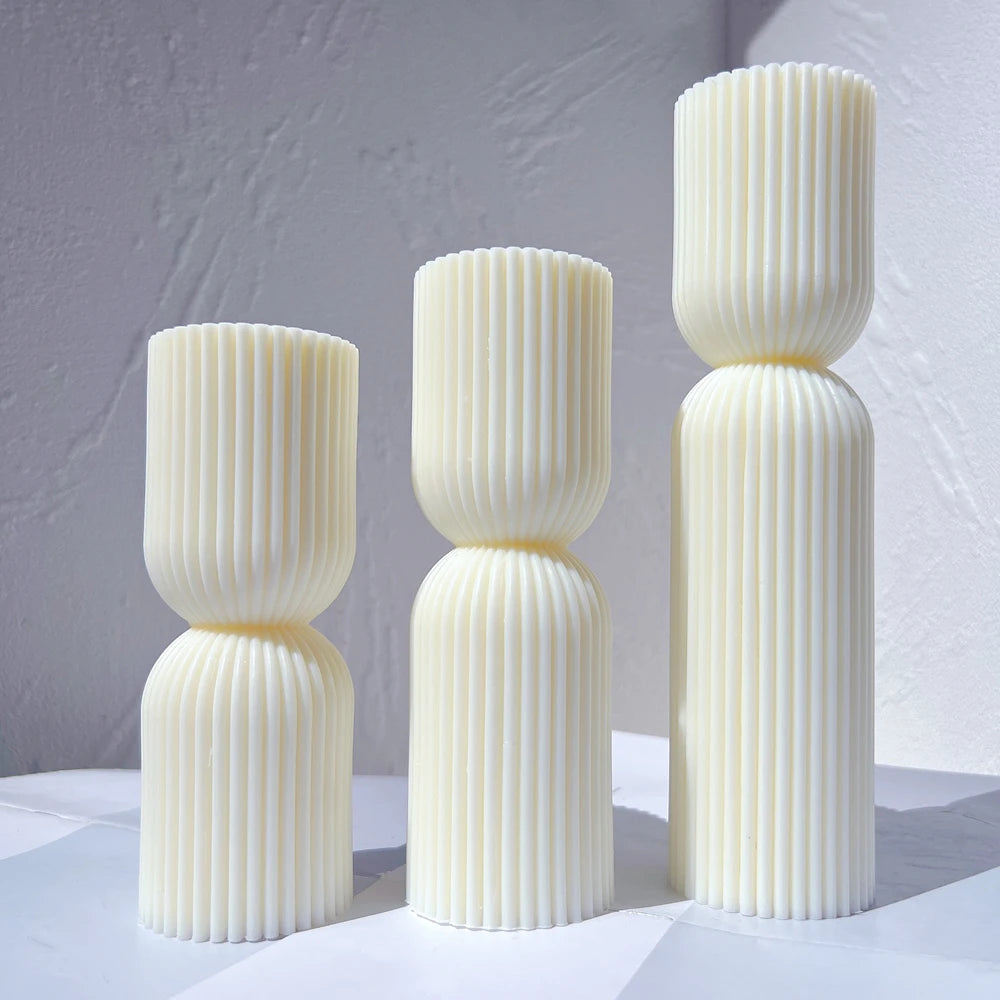 Cylindrical Tall Pillar Candle Molds Ribbed Aesthetic Twist Silicone Mould Geometric Abstract Decorative Striped Soy Wax Mold