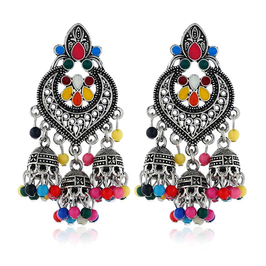 Bohemian Beaded Tassel Earrings For Women Girls Vintage Ethnic Colorful Beads Indian Boho Fringe Dangle ear rings