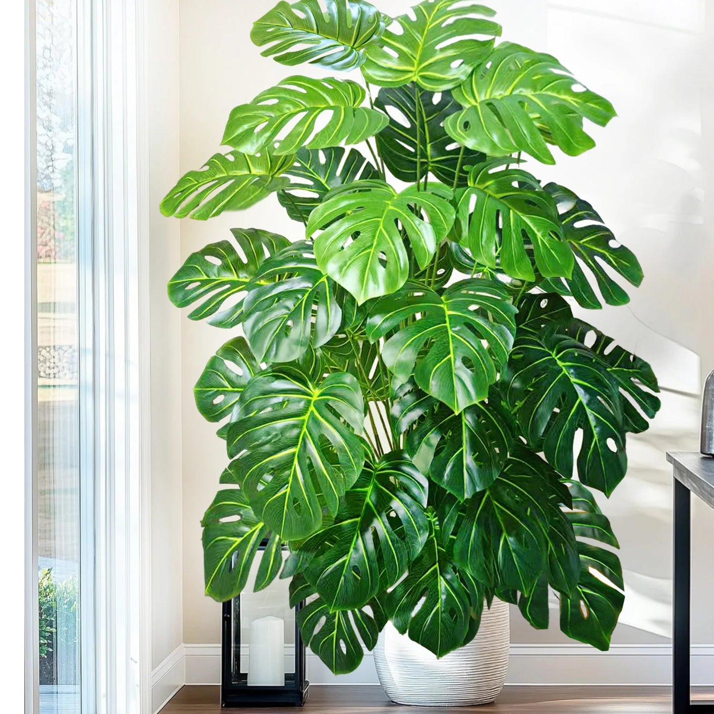 Tejesa 60-103cm Artificial Monstera deliciosa Pothos Alocasia Leaf Fake Plant Ornamental Festive Home Office Decoration