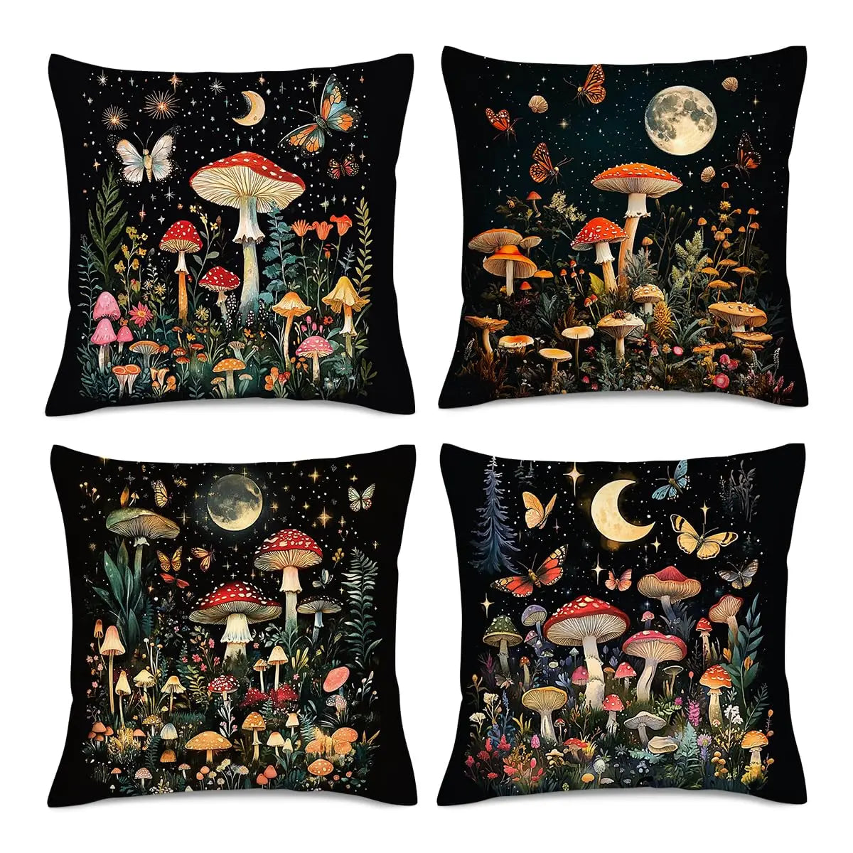Hemasa Home Decor Enchanted Night Mushroom & Butterfly Pillow Pattern Cushion Cover Suitable For Sofa Bedroom Car Pillow Cover