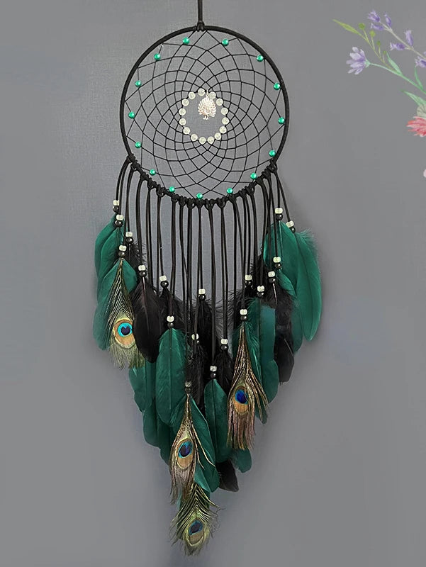 Tejesa Peacock Feathers Luminous Beads High-grade Wall Pendant New Creative Dream Catcher Bedroom Living Room Decoration Wind Chimes