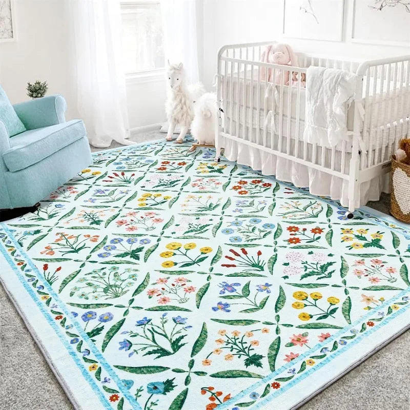 Tejesa Floral Print Bedroom Carpets /Art Living Room Rugs/ Large Area Foldable Machine Washable Soft Floor Mats Alfombra Tapis 러그