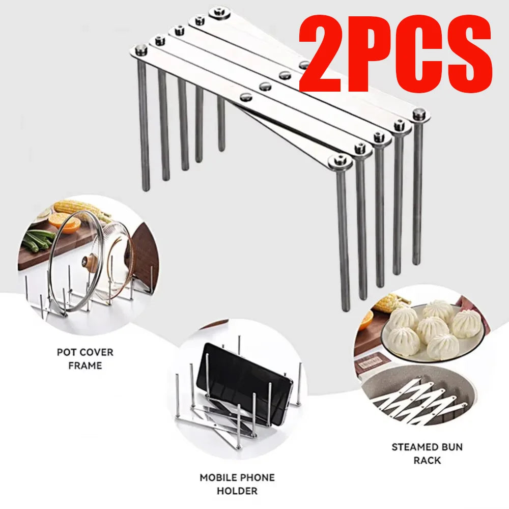 Tejesa  1pc Pot Lid Rack Pan Lid Organizer Retractable Foldable Stainless Steel Plate Holder Shelf Tableware Storage Kitchen Gadgets