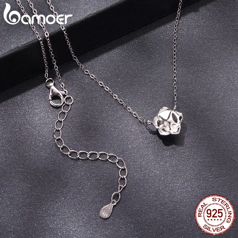 BAMOER 0.5CT Moissanite Rose Flower Pendant Necklace 925 Sterling Silver Round Cut Diamond O-Chain for Women Valentine's Day